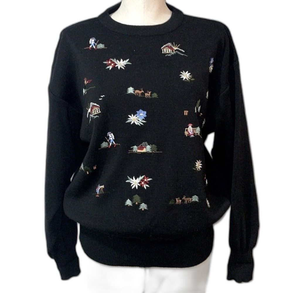 Meister Women's Vintage Embroidered Holiday Sweater size L Wool Blend Unique